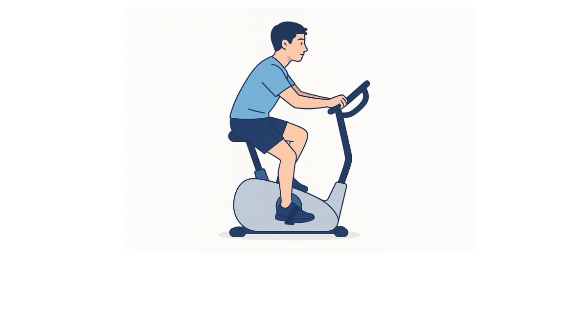 エアロバイクのイラスト(文字なし)|自転車を漕いで両脚を動かす有酸素運動です