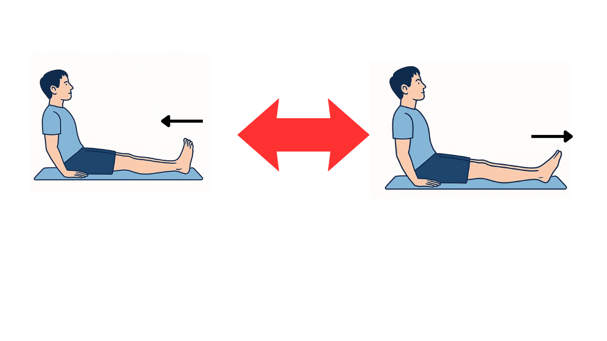 足関節の底屈・背屈のイラスト(文字なし)|足首を上下に動かす運動で、前脛骨筋と下腿三頭筋を交互に収縮させます