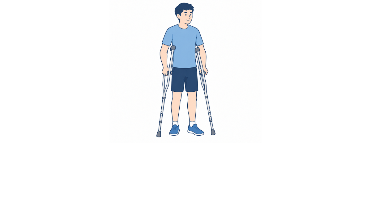 松葉杖の使い方のイラスト(文字なし)|松葉杖の使い方を説明する福祉用具・自助具のイラストです