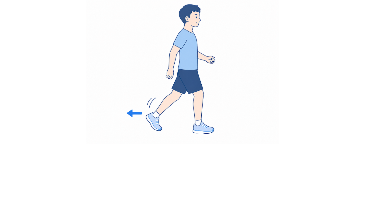 後ろ歩きの練習のイラスト(文字なし)|支えのある場所で後ろへゆっくり歩く練習のイラストです