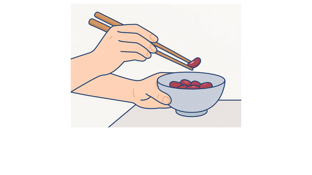 小豆を使用しての箸操作のイラスト(文字なし)|小豆(あずき)を箸でつまんで移動させる手指の巧緻性訓練です