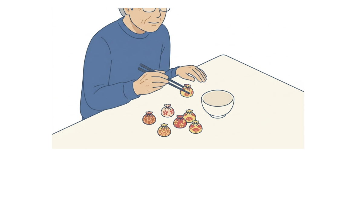 お手玉を使った箸練習のイラスト(文字なし)