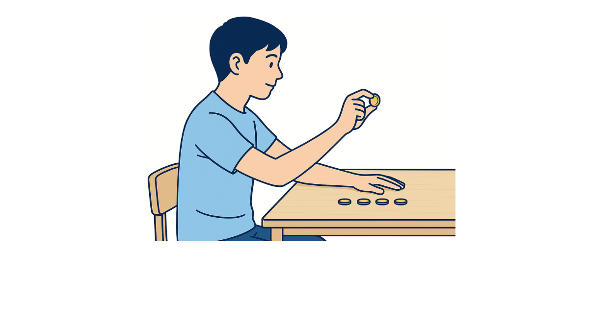 硬貨を使った手指の運動のイラスト(文字なし)|コインを指先で操作する手指の巧緻性訓練です