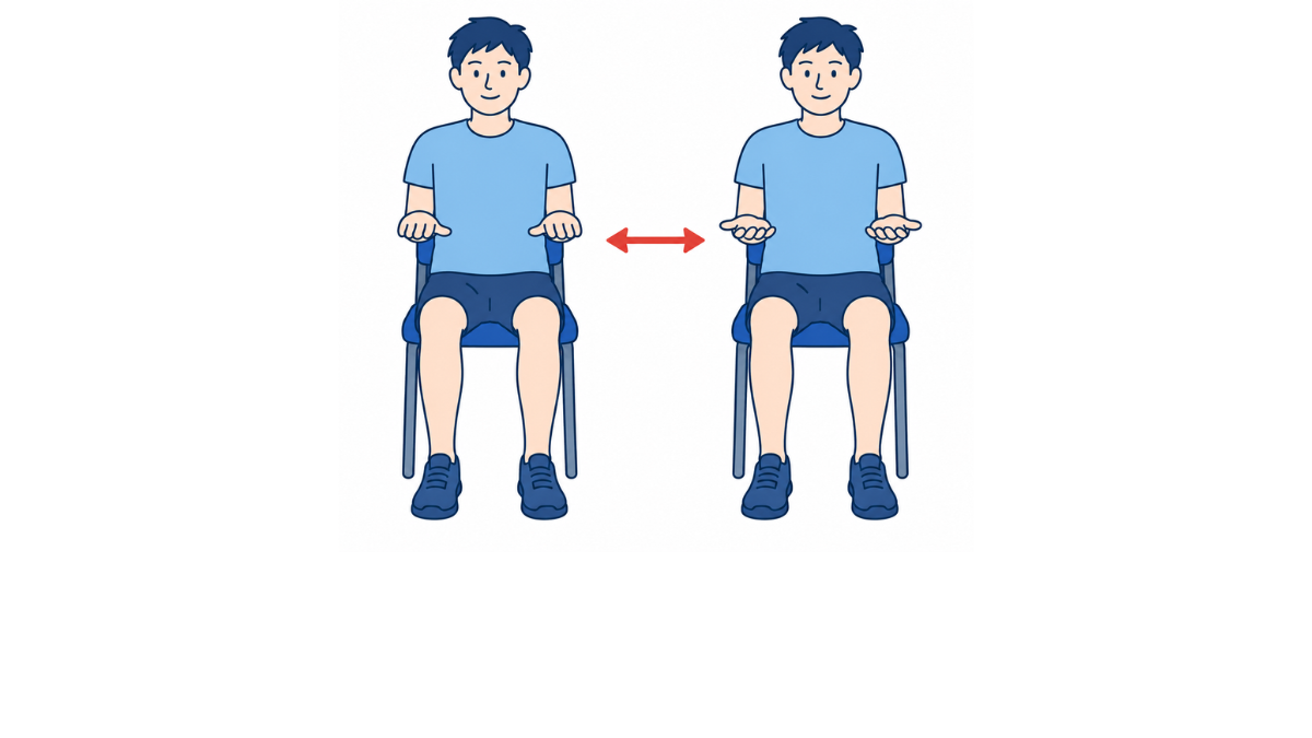 手のひら返しのイラスト(文字なし)|前腕を回内・回外させる運動で、手のひらを上下に返す動作です