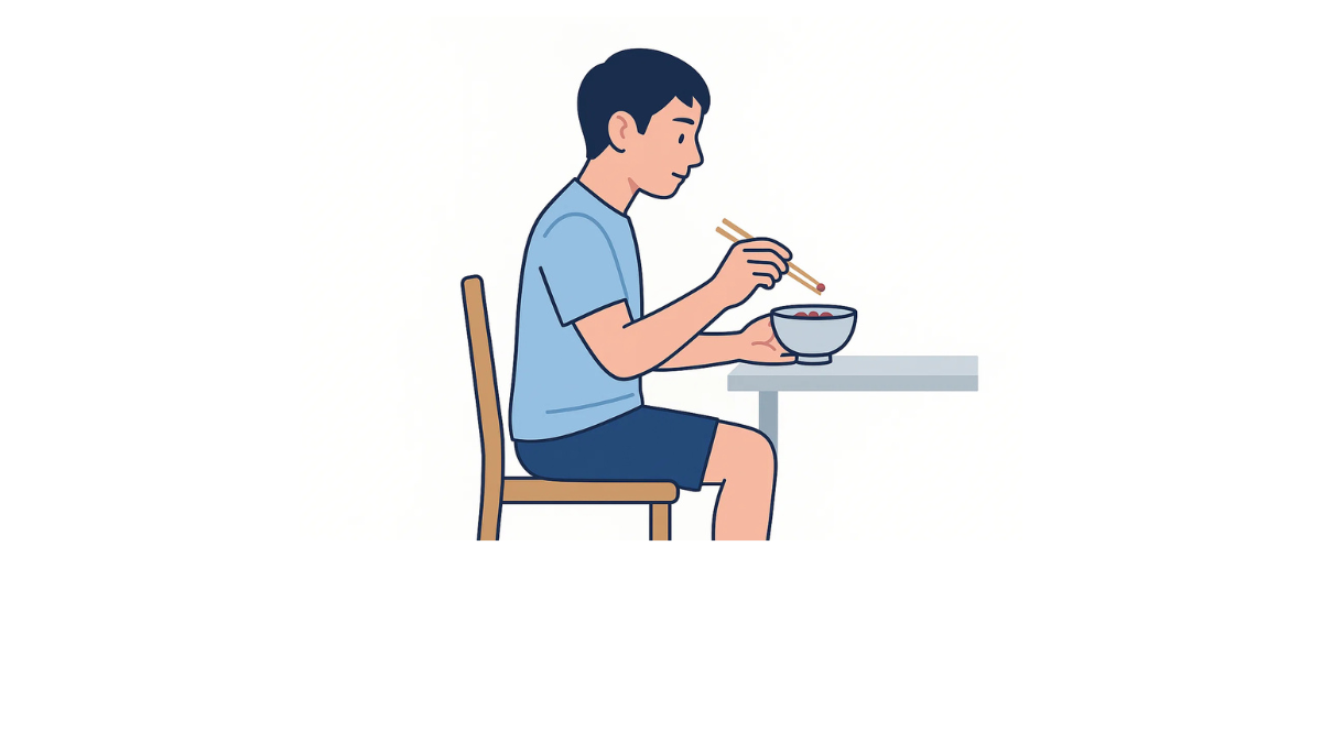 小豆を使用しての箸操作-全身のイラスト(文字なし)|小豆を箸でつまむ訓練の全身像を示したイラストです