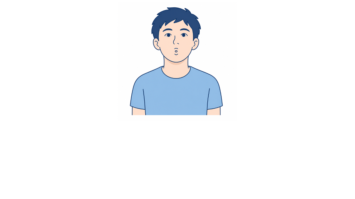口を『ウー』とすぼめる運動のイラスト(文字なし)|唇を前へ突き出して『ウー』の形をつくる口腔体操です