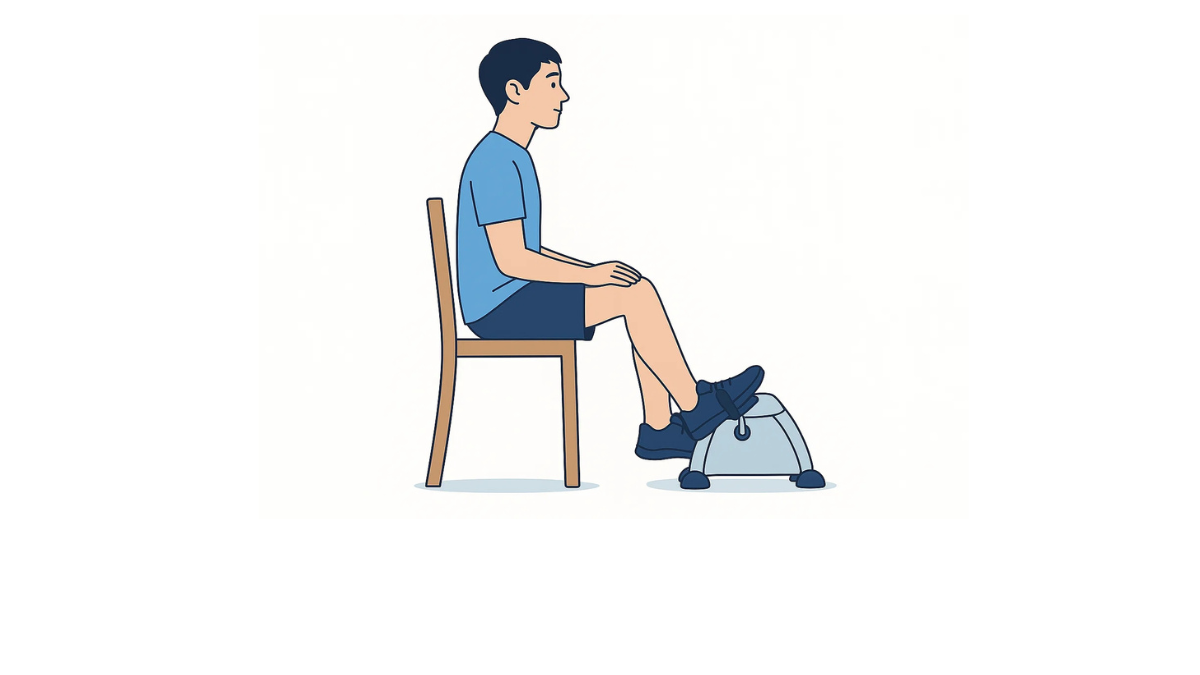 座位でエアロバイクのイラスト(文字なし)|椅子に座った状態で自転車を漕ぐ動きをするエアロバイク運動です
