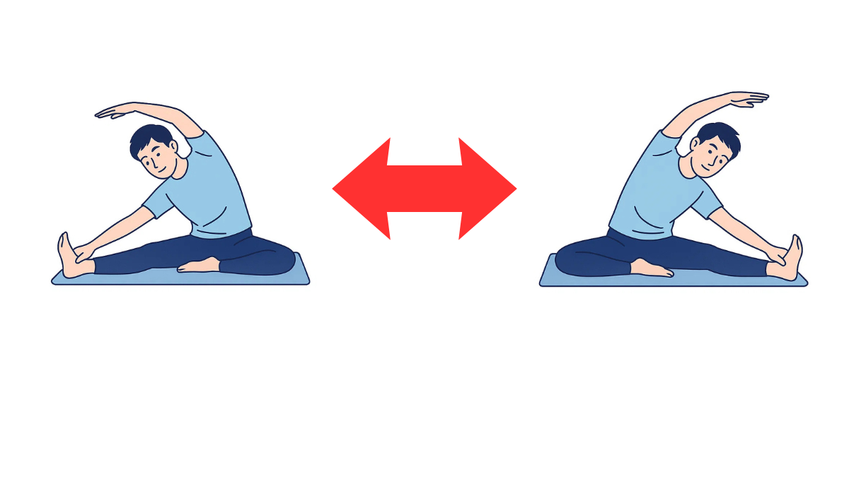 開脚してストレッチのイラスト(文字なし)|座位で両脚を開いて行う内転筋群のストレッチです