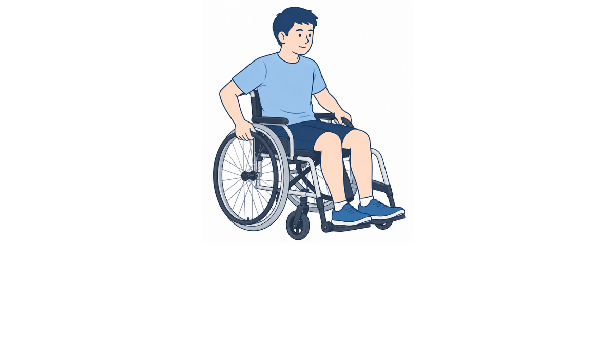 自走式車いすの使い方のイラスト(文字なし)|自走式車いすの使い方を説明する福祉用具・自助具のイラストです