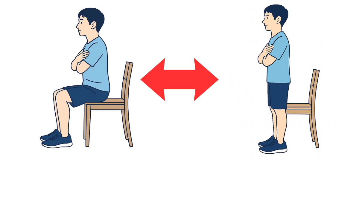 イスからの立ち座りのイラスト(文字なし)|椅子からの立ち座り運動です