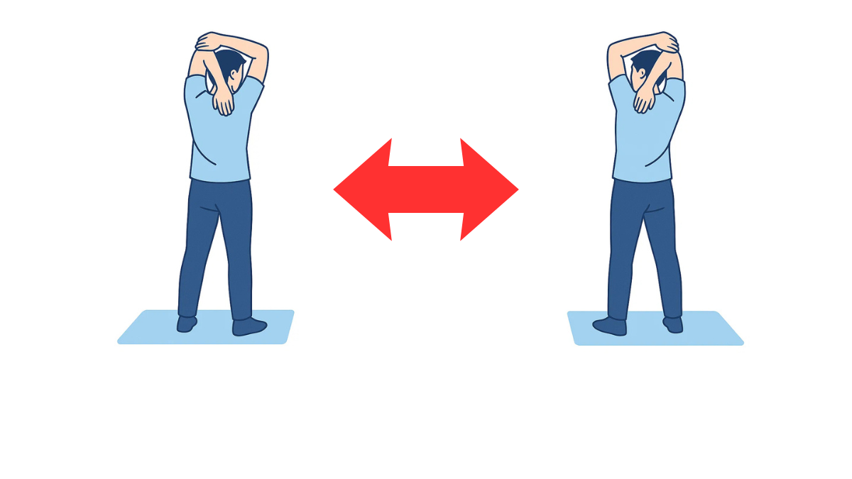 立位で腋窩のストレッチのイラスト(文字なし)|立位で腕を上げて腋窩(脇の下)周囲をストレッチする運動です