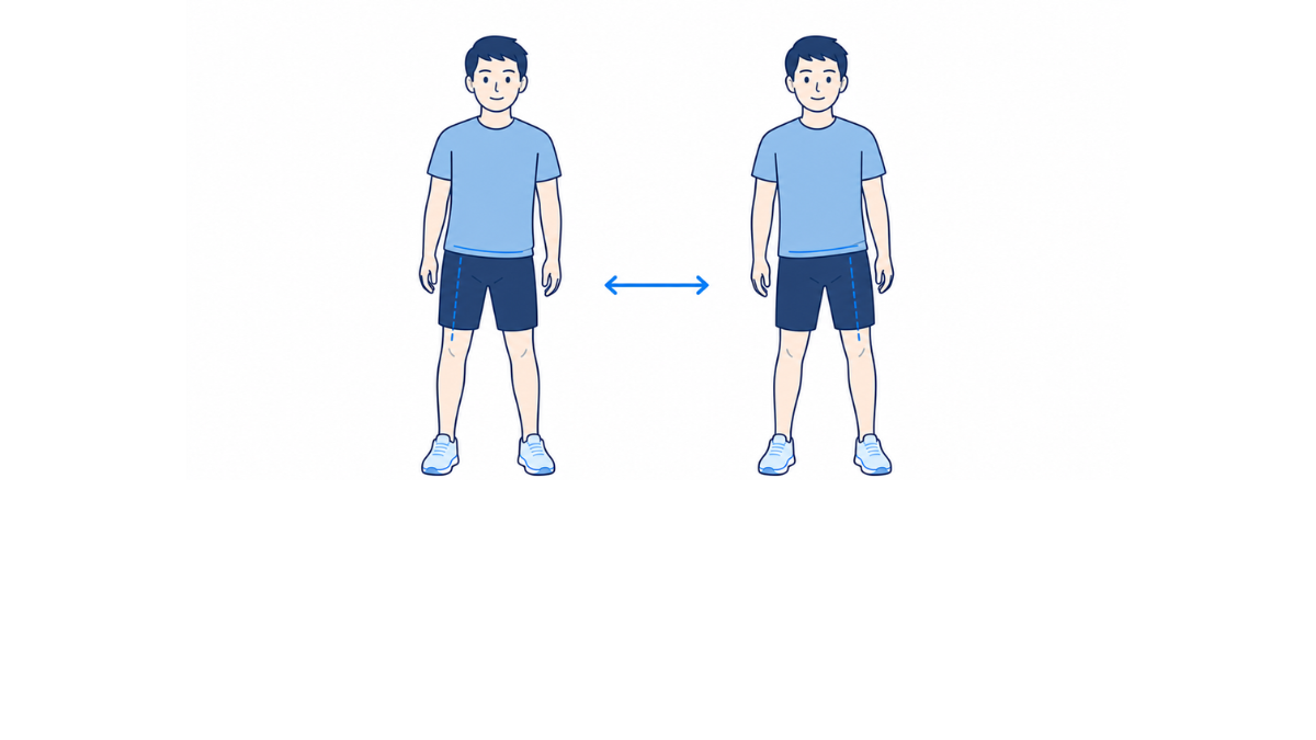 立位での左右の重心移動のイラスト(文字なし)|両足を軽く開いて立ち、体重を左右にゆっくり移す練習のイラストです