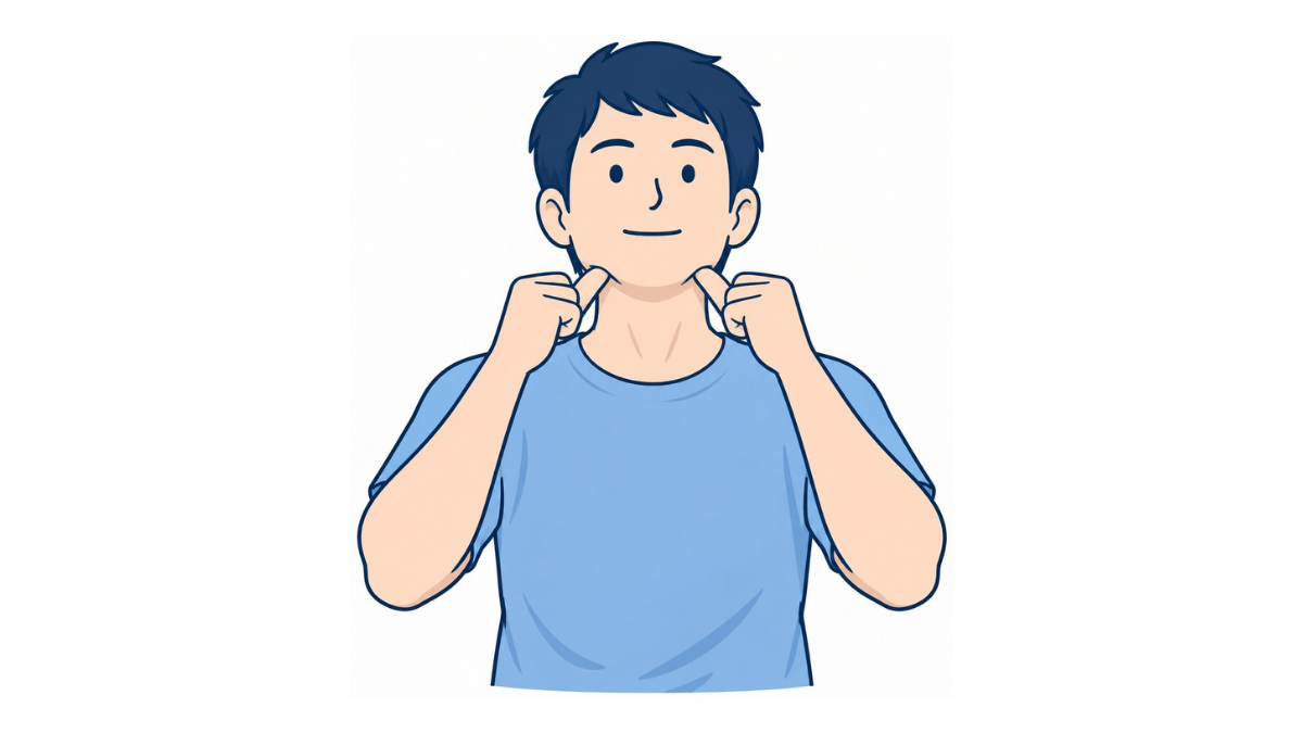 唾液腺マッサージ(顎下腺)のイラスト(文字なし)|あごの骨の内側に指をやさしく当てる唾液腺マッサージの図です