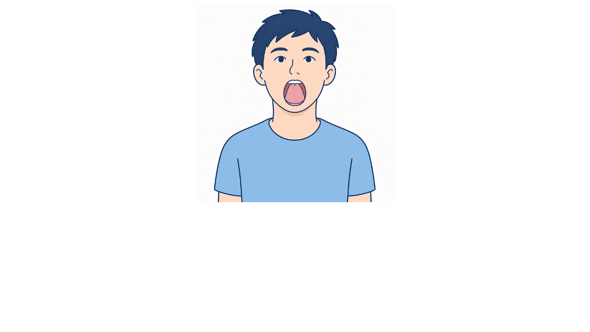 舌先を上の前歯の裏につける運動のイラスト(文字なし)|舌先を上の前歯の裏側へつける口腔体操です