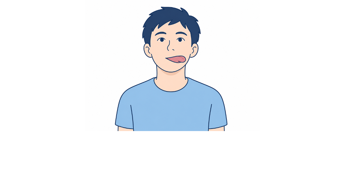 舌を左に動かして保つ運動のイラスト(文字なし)|舌を左方向へ動かし、その位置を保つ口腔体操です