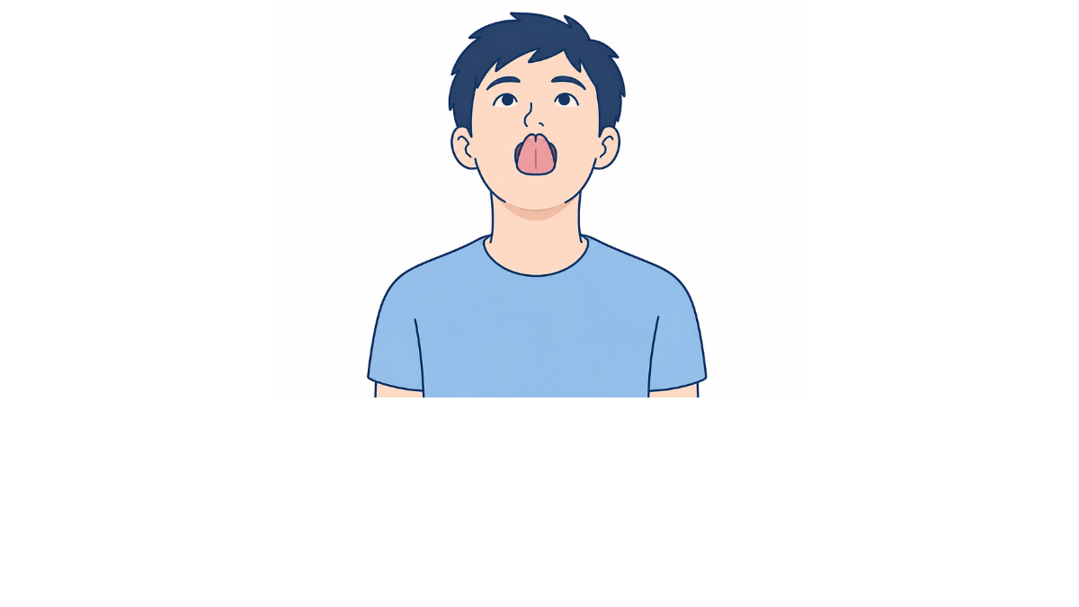 舌を上に伸ばす運動(別角度)のイラスト(文字なし)|舌を上方向へ動かす様子を別角度から示したイラストです