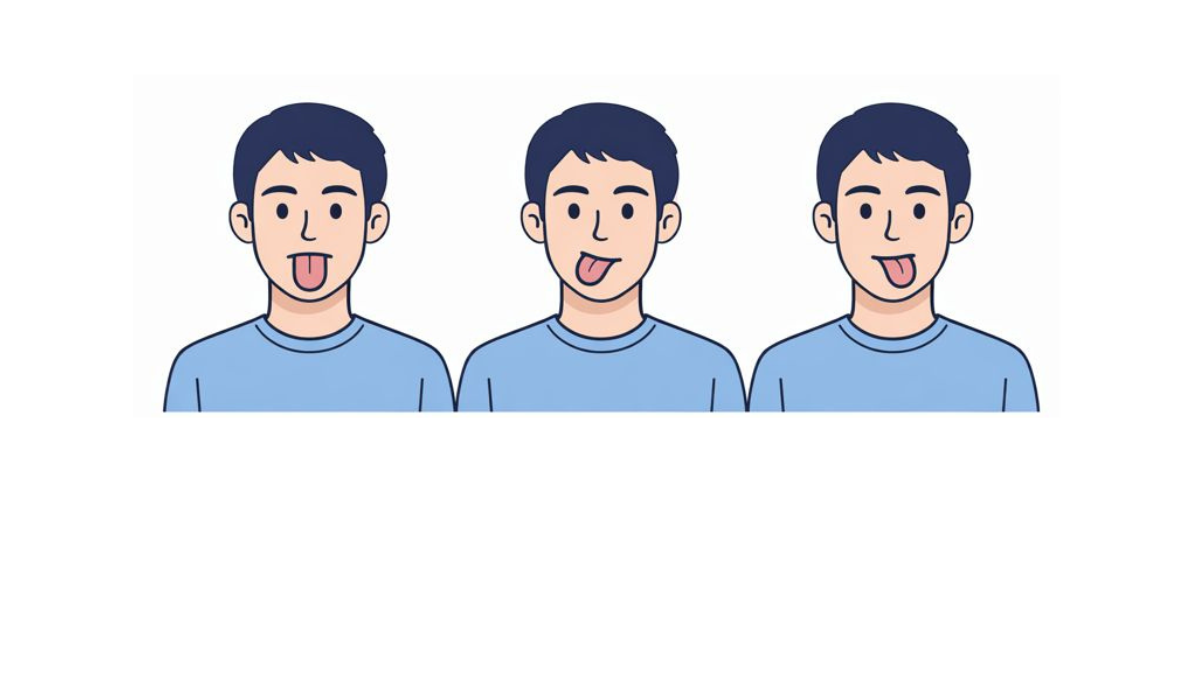 舌の突出と左右運動のイラスト(文字なし)|舌を前に突き出したり左右に動かしたりする舌の運動です