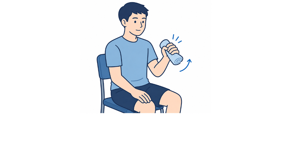 タオル握りのイラスト(文字なし)|丸めたタオルをぎゅっと握る、握力・前腕屈筋群の筋力維持運動です