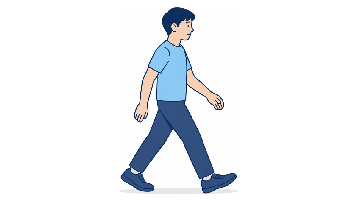 ウォーキングのイラスト(文字なし)|正しい姿勢でのウォーキングフォームを示すイラストです