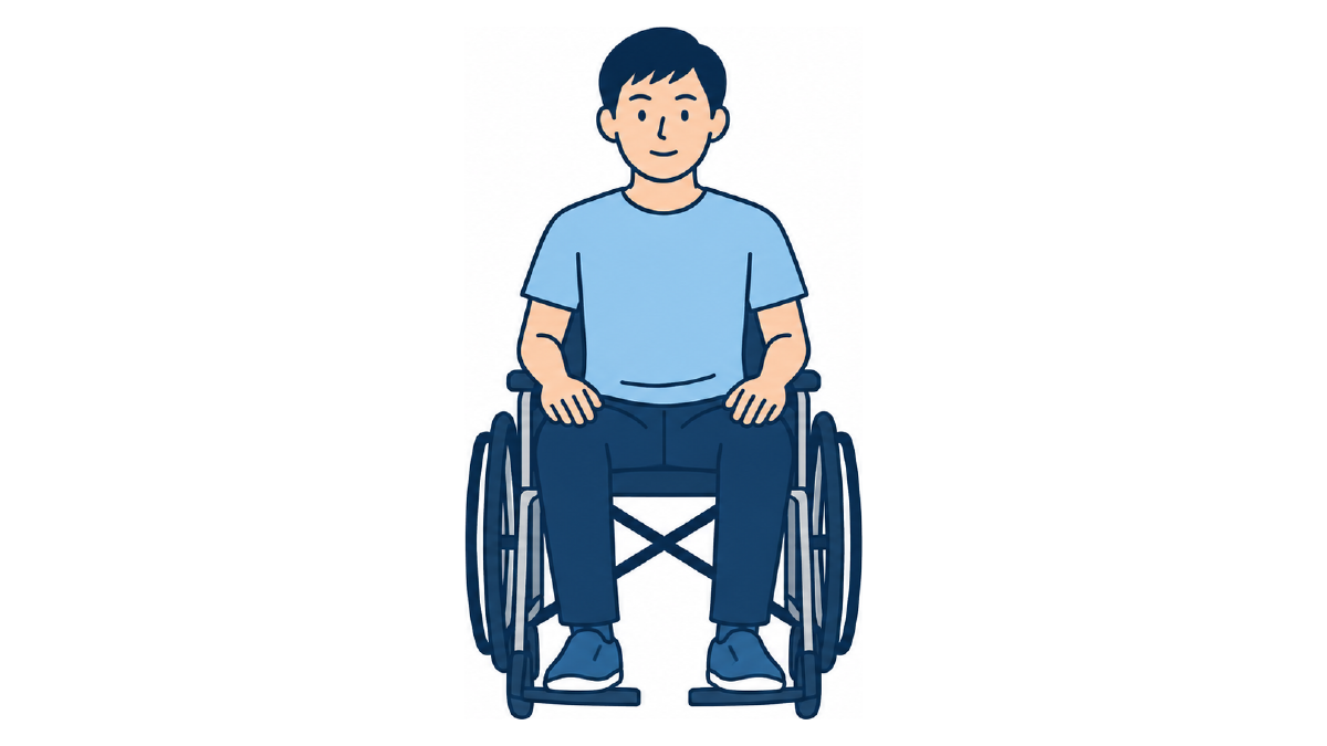 車椅子座位姿勢のイラスト(文字なし)|車椅子座位の正しい姿勢と注意点を示したイラストです