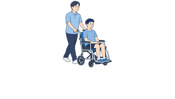 介助式車いすの使い方のイラスト(文字なし)|介助式車いすの使い方を説明する福祉用具・自助具のイラストです