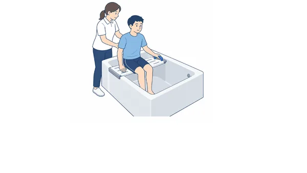 バスボードの使い方のイラスト（文字なし）｜バスボードの使い方を説明する福祉用具・自助具のイラストです