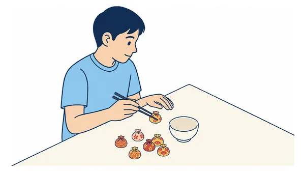 お手玉を使った箸練習のイラスト(文字なし)