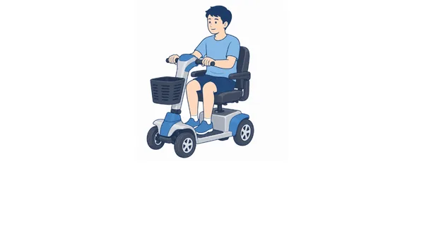 ハンドル形電動車いすの使い方のイラスト（文字なし）｜ハンドル形電動車いすの使い方を説明する福祉用具・自助具のイラストです