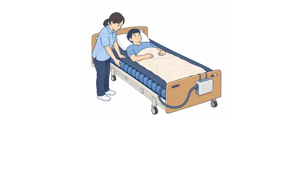 体圧分散マットレスの使い方のイラスト(文字なし)|体圧分散マットレスの使い方を説明する福祉用具・自助具のイラストです
