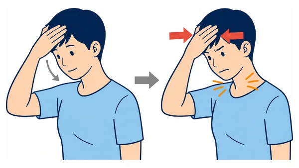 嚥下おでこ体操のイラスト(文字なし)|額に手を当てて押し合う嚥下おでこ体操です