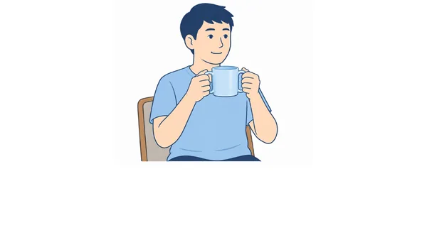 両手持ちコップの使い方のイラスト(文字なし)|両手持ちコップの使い方を説明する福祉用具・自助具のイラストです