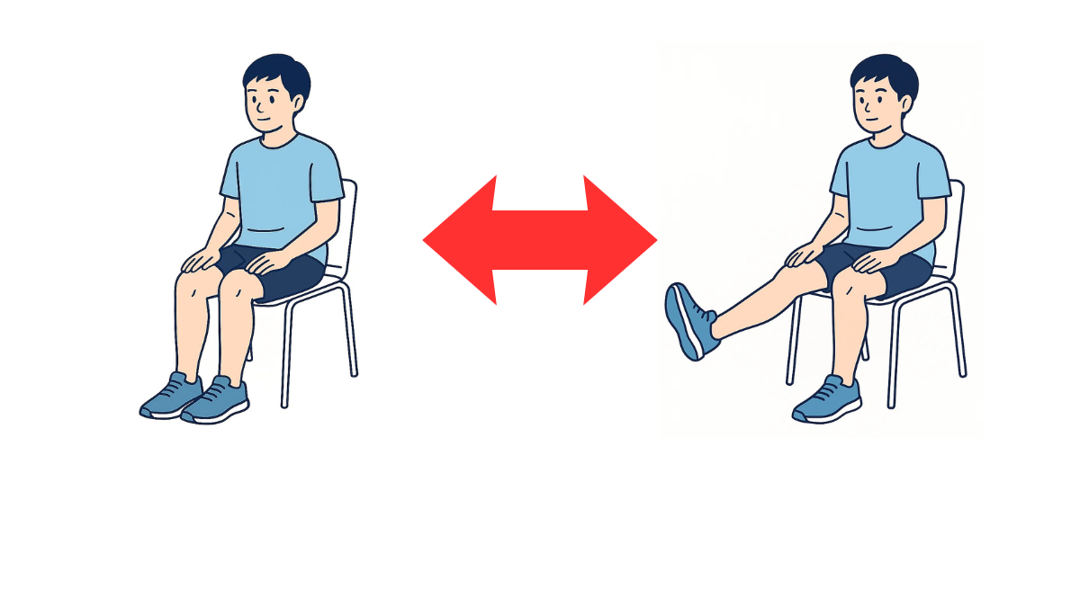 椅子に座って片方の膝を伸ばす運動の例