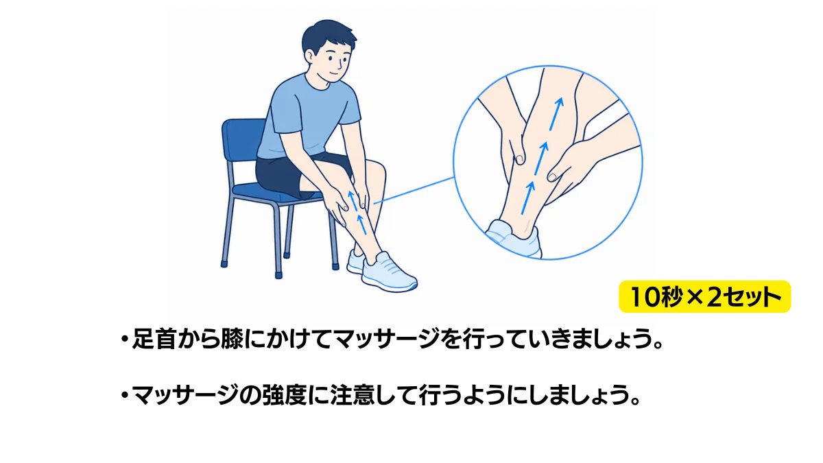 自主トレ素材庫Plusに収録されている「足首から膝へのマッサージ」の実物スライド