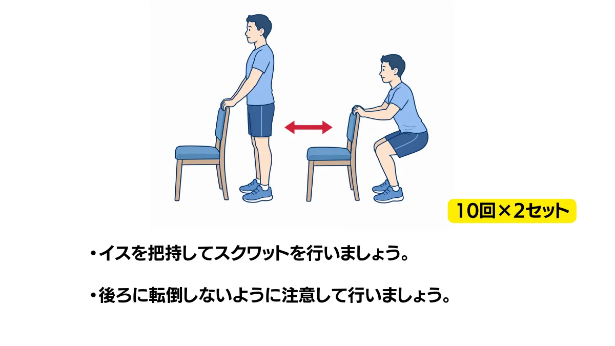 自主トレ素材庫Plusに収録されている「椅子スクワット」の実物スライド