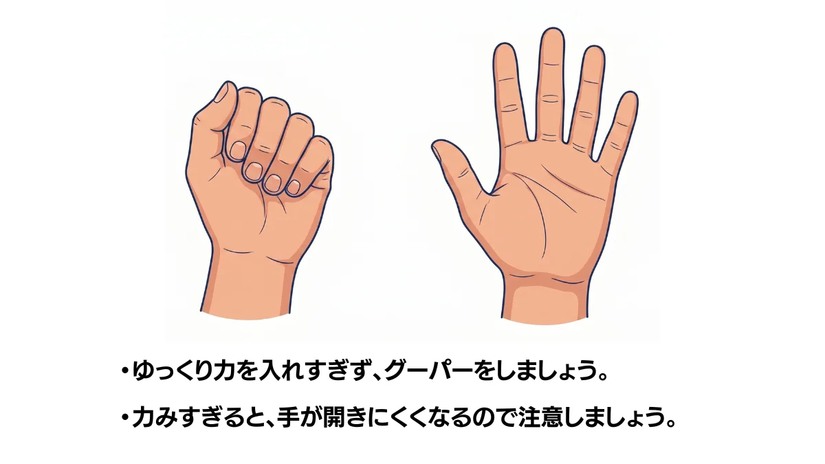 自主トレ素材庫Plusに収録されている「グーとパー（左手）」の実物スライド