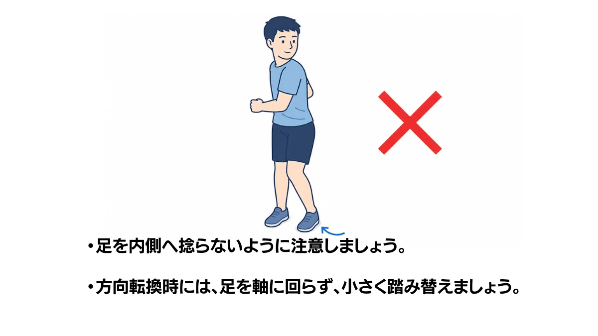 自主トレ素材庫Plusに収録されている「足を内側にひねらない方向転換」の実物スライド