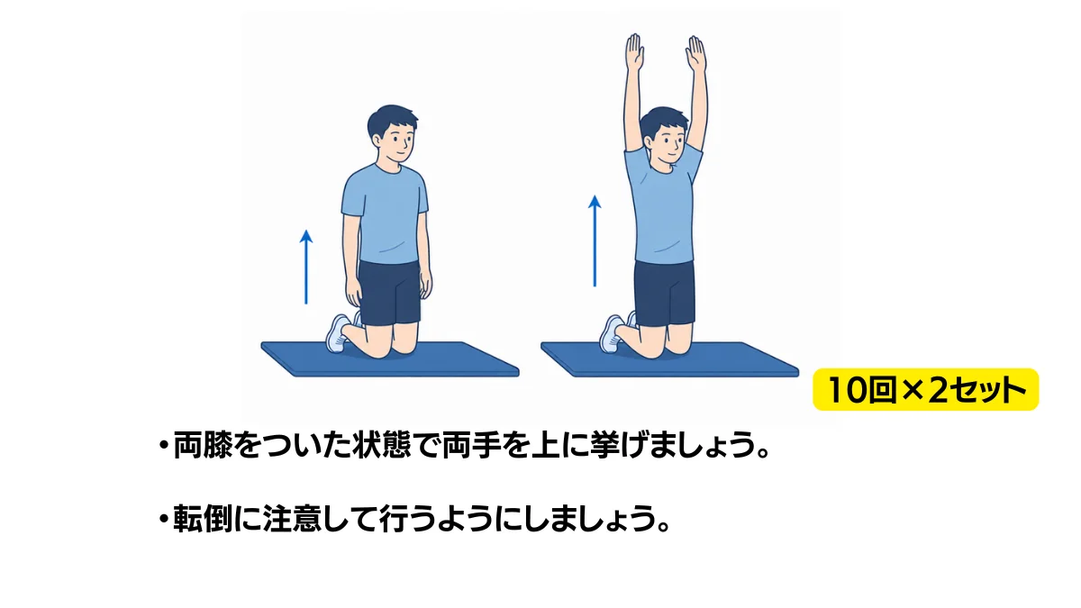 自主トレ素材庫Plusに収録されている「膝立ちでの両手挙上」の実物スライド