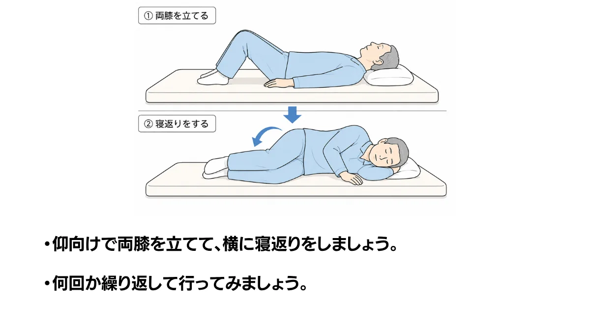 自主トレ素材庫Plusに収録されている「寝返りの手順」の実物スライド
