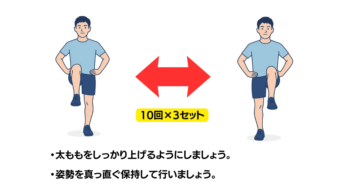 自主トレ素材庫Plusに収録されている「立位でレッグレイズ」の実物スライド