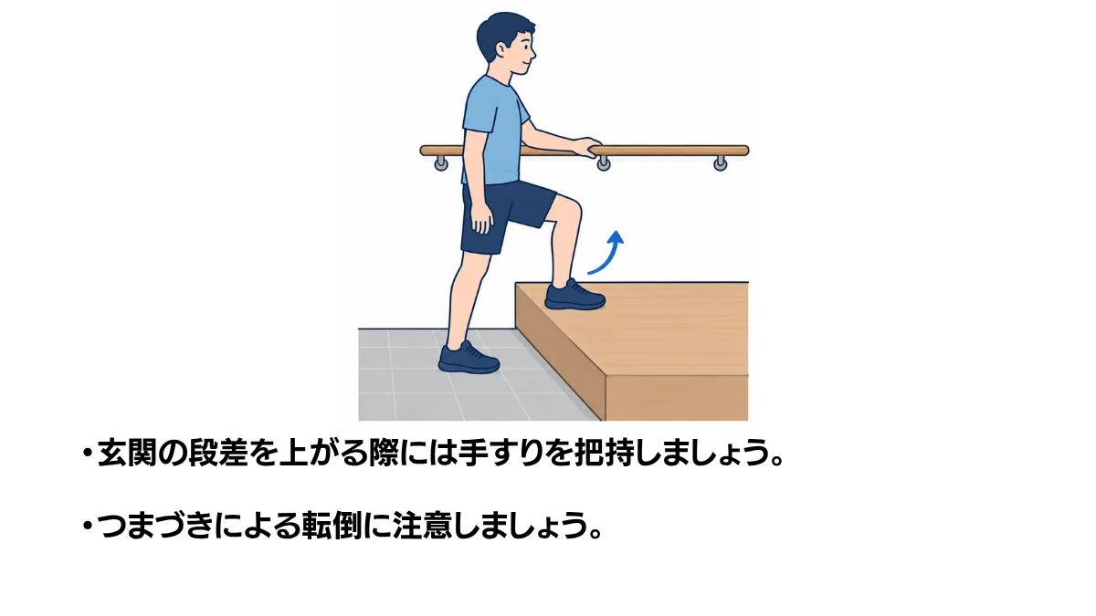 自主トレ素材庫Plusに収録されている「手すりを使った段差昇り」の実物スライド