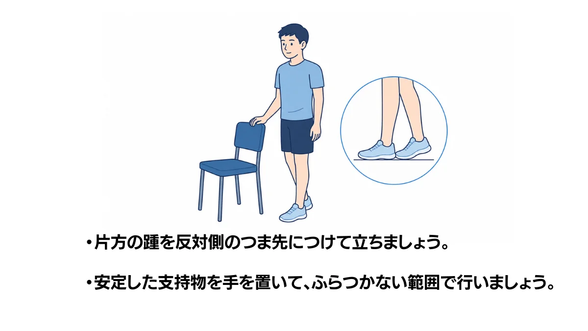自主トレ素材庫Plusに収録されている「タンデム立位（継ぎ足立ち）」の実物スライド