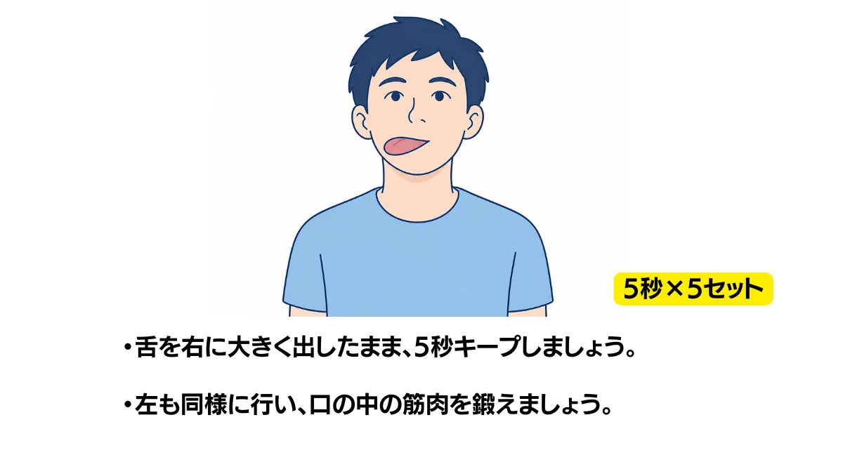 自主トレ素材庫Plusに収録されている「舌を右に動かして保つ運動」の実物スライド