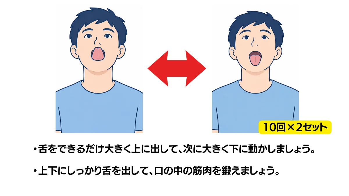 自主トレ素材庫Plusに収録されている「舌を上下に動かす運動」の実物スライド