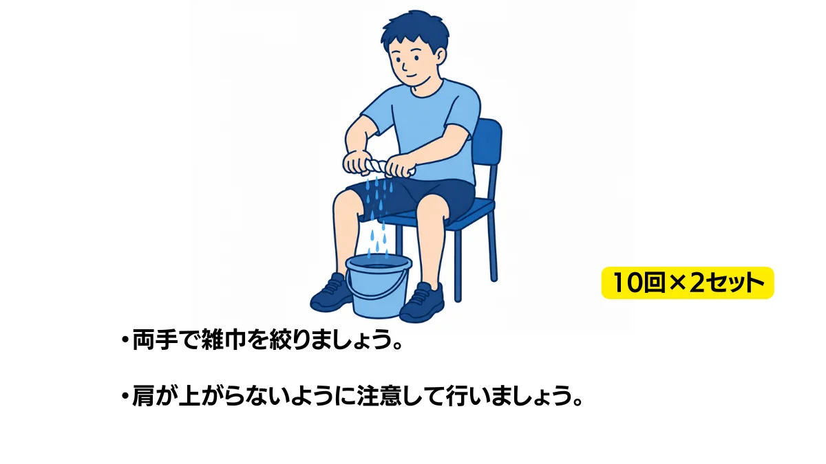 自主トレ素材庫Plusに収録されている「タオル絞り」の実物スライド