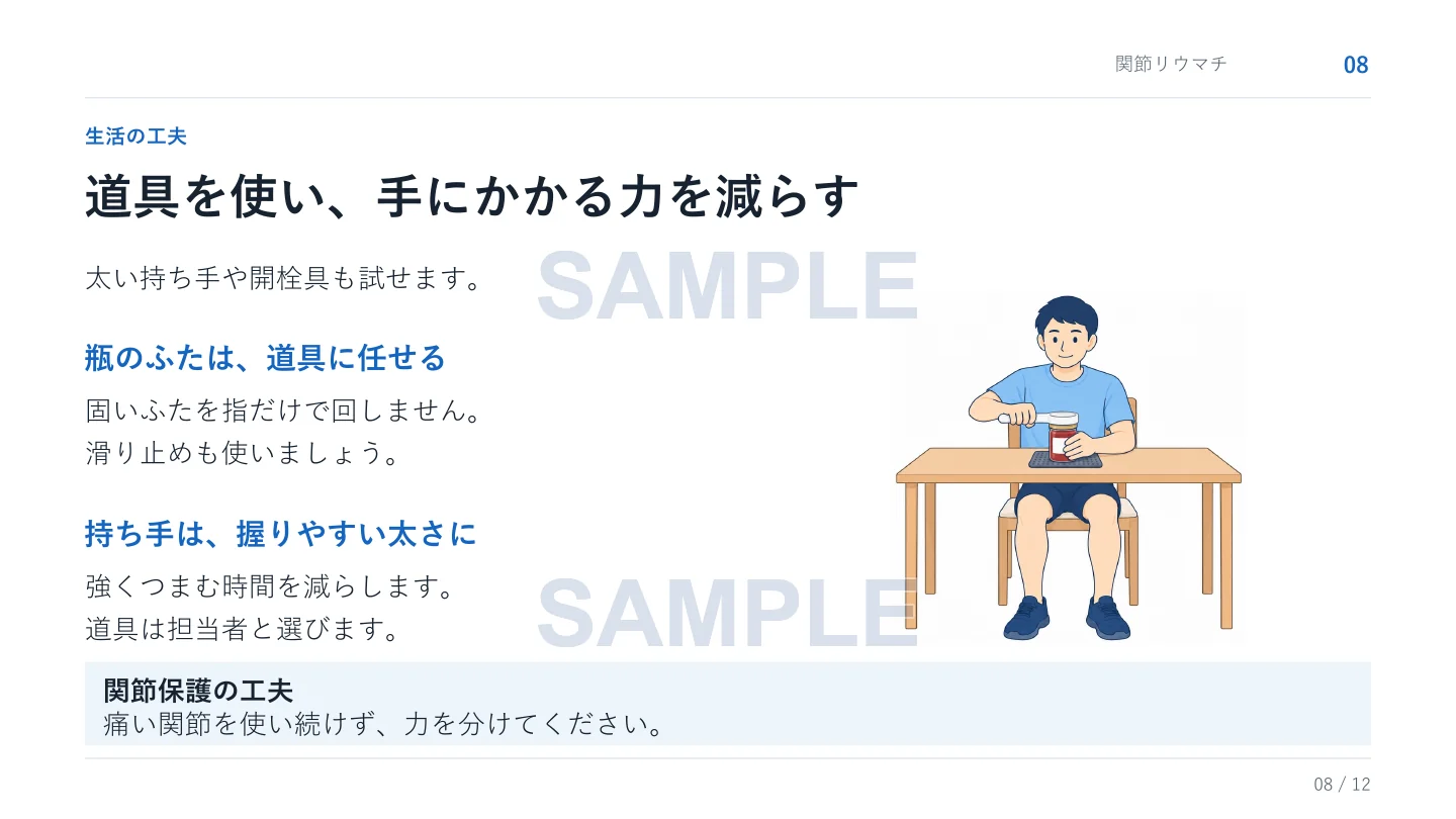 疾患別 自主トレPowerPoint 9本セット②に収録されている生活の工夫の資料見本